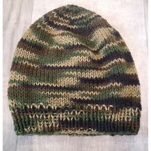 Handmade Crocheted Camo Adult Beanie Hat Skull Cap Army Camouflage Green Brown